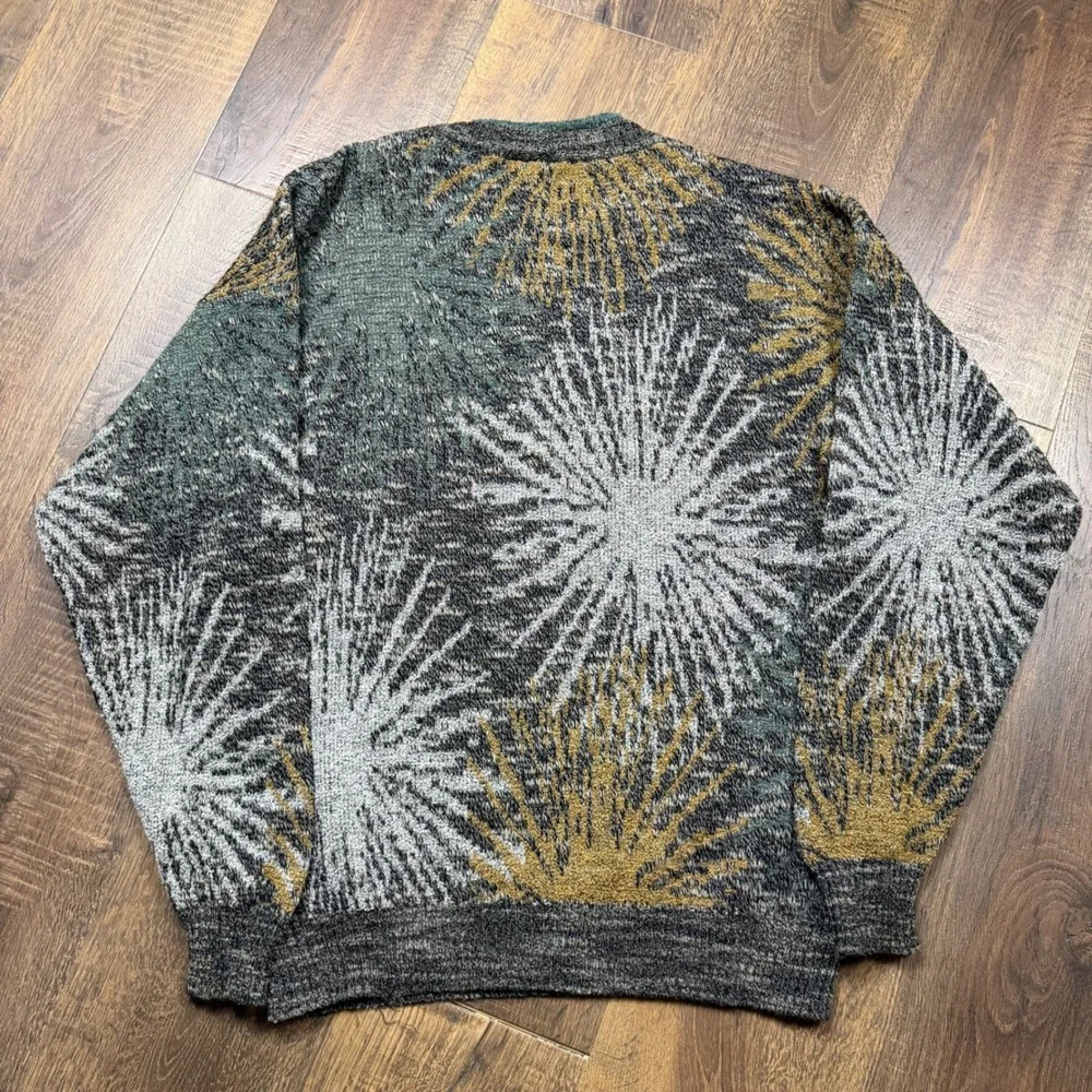Vintage 80s 90s Cambio Italia Abstract Starburst Wool Blend Sweater L Italy